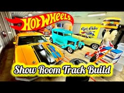 MAKING A XXL HOTWHEELS TRACK MAPLE MOTORS *** SHOW ROOM *** CLASSIC AMERICAN MUSCLE CARS 200FT LONG