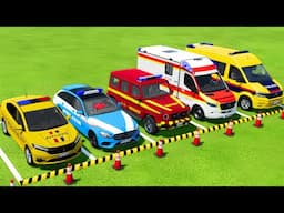 TRANSPORTING ALL POLICE CARS and AMBULANCE EMERGENCY VEHICLES WITH MAN TRUCKS ! Farming Simulator 22