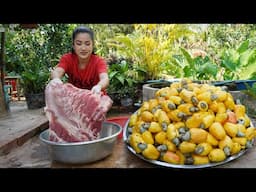 Cashew fruit season: Harvest yellow cashew fruit and cooking - Cooking with Sreypov