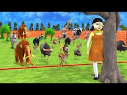 Prehistoric Animals Dinosaurs vs Squid Game Doll Red Light, Green Light Save Cow vs Lion vs Elephant