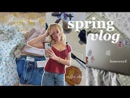 spring day in the life of a college student🌷🌦 | wardrobe refresh, coffee shop, homework, etc