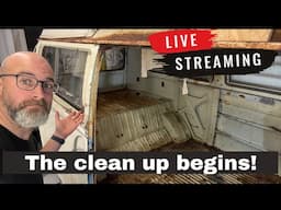 Live! The clean up of the 1969 camper begins!