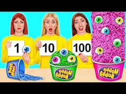 1, 10 या 100 खाद्य परतें चुनौती | खाने योग्य लड़ाई Mega DO Challenge