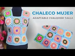 Cómo Tejer un Chaleco con Granny Diseño Noa Súper Fácil 🧶 – Adaptado para Cualquier Talla 📐