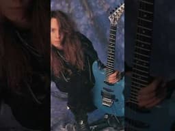 Fly over of Scotti's blue Jackson guitar.