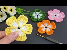 Easy Decorative Knitting Flower Motif Making🌸#knitting #crochet #handmade #flower #diy #keşfet