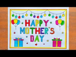 Mother's Day Drawing / How to Draw Happy Mother's Day Poster Easy Steps / Mother's Day Card Drawing