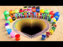 Big Toothpaste Eruption from Heart pit with Big Fanta, Monster, Balls & Coca Cola vs Mentos