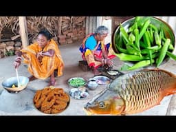 AMERICAN FISH CURRY And LADYFINGER FRY cooking for their lunch menu by grandma.
