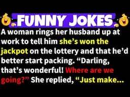 🤣FUNNY JOKES!😂A Woman Rings Her Husband up at Work to Tell Him She's Won the Lottery Jackpot