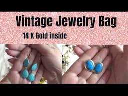 Vintage Jewelry Bag - Sterling , Turquoise , 14 K Gold inside