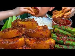 Spicy Pork Belly Spicy Lady Finger Curry & White Rice * MUKBANG SOUNDS *