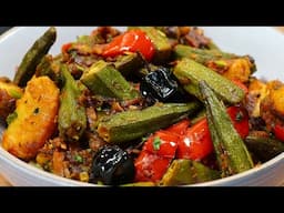 DELICIOUS MASALA OKRA RECIPE (NO SLIME) | BHINDI ALOO CAPSICUM FRY