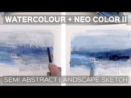 Mixed Media Semi Abstract Landscape | Watercolor and Neo Color 2