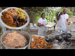Epic link up on the beach cooking for our guests rice & peas fry chicken pasta roast breadfruit ect