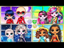Good Day Girls vs Night Girls: Marinette, Moana, Elsa DIY LOL Surprise! Paper Dolls Dress up