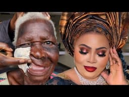 UNBELIEVABLE 😳🔥 NIGERIAN GRANDMA BRIDAL MAKEUP & GELE TRANSFORMATION💄MAKEUP TUTORIAL 🔥✂️💉