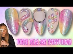 🌈 Pastel Rainbow Ombre 3D Nail Art | Summer Nails Designs | Snake Flower Pearl Gel | Holo Foil Bling