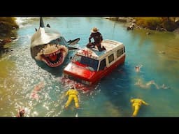 Man gets his van STUCK in the middle of the river, but didn't know a BULL SHARK was there to FEED