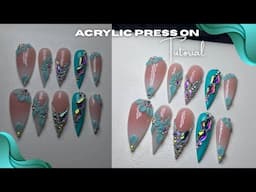 ACRYLIC PRESS ON NAIL TUTORIAL 🩵| acrylic flower tutorial | ombré nails, 3d flower tutorial
