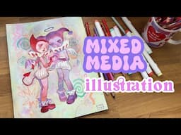 First illustration of the year!💪😤 Using watercolour + colour pencil + alcohol markers to make art!