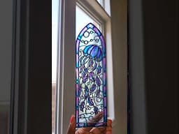 jellyfish! painted stained glass window #painting #jellyfish #stainedglasspainting #liadiadesigns