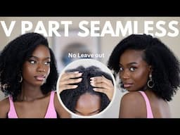 MOST NATURAL WIG: SEAMLESS NO LEAVE TO LITTLE LEAVE OUT V PART KINKY CURLY 3C / 4A WIG ON 4C HAIR