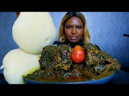 Nigerian food delicious afang soup with cassava fufu