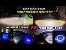 PERBEDAAN CAHAYA PROJIE BILED IBRIGHT 4.5 INCH DAN DAYMAKER 3 MATA || LAMPU LED MOTOR PALING TERANG