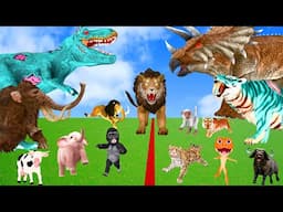 5 Giant Mammoth Elephant Cow Buffalo Gorilla vs Giant Tiger Lion vs Dinosaur Fight For Baby Elephant