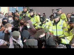 Anti-Farage protesters scuffle with police and block access to Reform rally in Birmingham