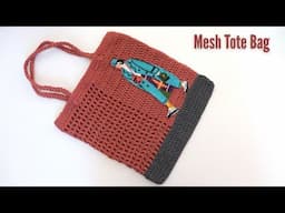 Cute Crochet Tote Mesh Bag With a Fun Patch!