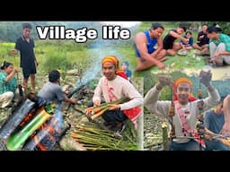 Cooking and Eating local chicken in Bamboo || Village life ||Rustic River Feast 😊