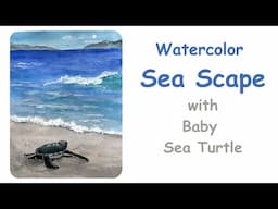 Watercolor Seascape Tutorial with Sea Turtle on the Beach Step by Step
