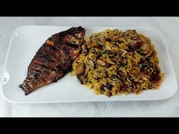 How to make stir-fried spicy mushrooms rice with oven baked thilapiafish #cooking #food #follow