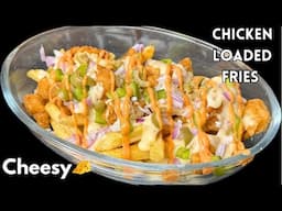 Cheesy Loaded Chicken Fries | loaded fries recipe | chicken popcorn recipe | chicken snacks | fries