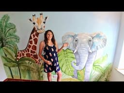 Baby, we are ready for you!! Hand painted wall mural in the nursery 💙