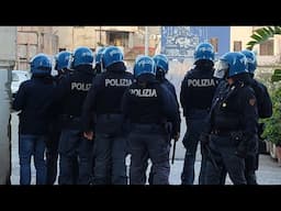 Arrivo reparto mobile polizia e vigili del fuoco ed intervento per le vampe di san Giuseppe Palermo