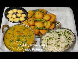 Perfect Lunch/ Dinner combo - 20 minute Restaurant Style Dal Fry & Jeera Rice with Aloo Pakora