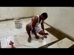 Amazing flooring Techniques!!-How to install floor Tile Accurately-Using by Sand and cement mixer