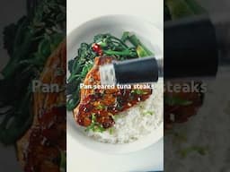 Honey soy tuna steaks, coconut milk rice & garlic tamari tenderstem