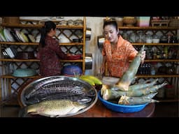 Grandma and Mommy Sreypov cook for dinner - Yummy river fish recipes - Sreypov Life Show