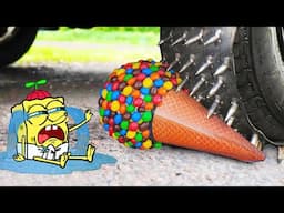 No God, Car Nails Crushing Baby SpongeBob's M&M Icecream 🚓 Crushing Crunchy & Soft Things by Car