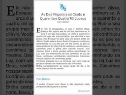 Pão Diário: As Dez Virgens e os Cento e Quarenta e Quatro Mil Judeus - WMB