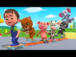Learn Colors with Baby & Animal Friends on Skateboards 🛹 | Fun Kids Cartoon Videos & Nursery Rhymes