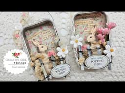 Bunny in the garden Altered Altoids tin with weathered picket fence TOUR of our vegetable garden too