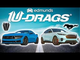 EDMUNDS U-DRAGS: Ford Mustang Dark Horse vs. Mustang Mach-E GT | Handling, Quarter Mile & More