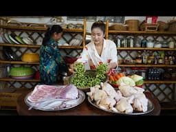 Chickens, River fish, pork cook for family - Delicious dinner cooking