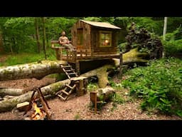 Building a Wooden House in the Forest - Off-Grid Cabin