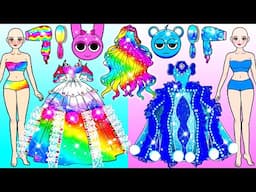 RAINBOW HAIR: Pinki & Blue Barbie Dress Up - Barbie Hair Makeover Handmade - DIY Art & Paper Crafts